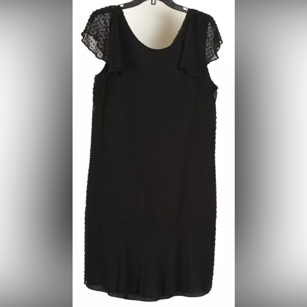 J. Crew Women’s Dress 14T Black Shift Polka Dot Ruffle Short Sleeve Lined Silk